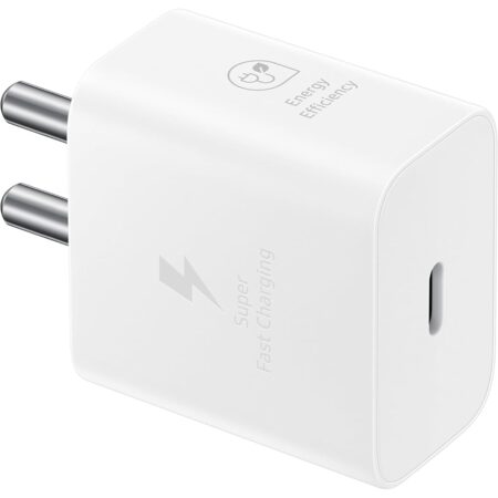 Samsung Original 25W USB Type-C Travel Adaptor Without Cable for Google Pixel, Xiaomi, Motorola, iPhone, Samsung Galaxy Tab S/A Series, Galaxy S10/M54/M55/A80/A90/S25/S24, (White | Black)