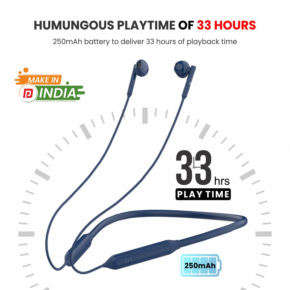 Portronics Harmonics Z5 Wireless Bluetooth Stereo Headset with 33Hrs Playtime, Double EQ Mode, 14.2 mm Dynamic Drivers, Click Action Buttons(Black | Blue | White | Purple | Read) - Image 43