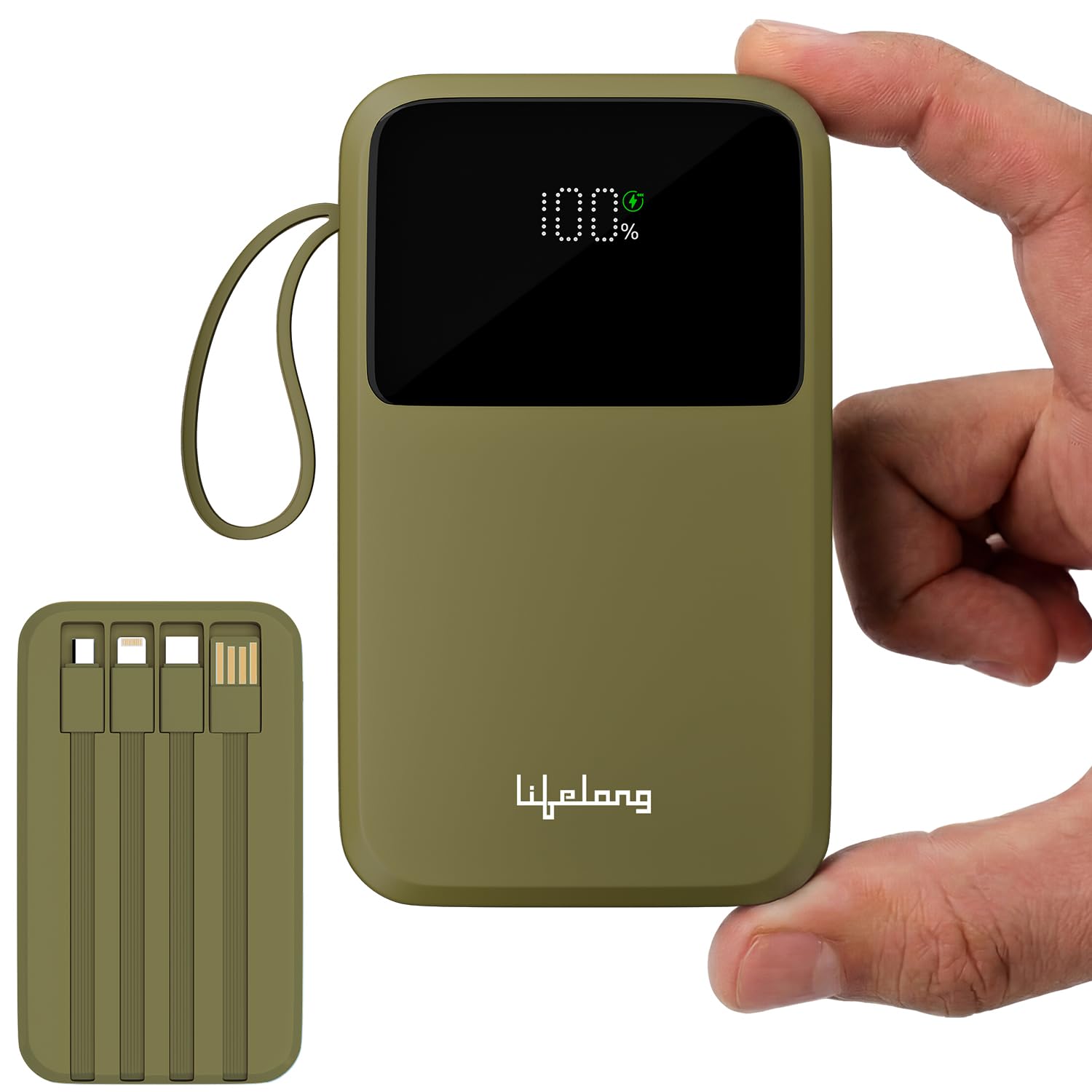 Lifelong Electronics 20000mAh 22.5W Fast Charging Power Bank | 3 Inputs (1 Built-in USB A Cable + 1 C + 1 Lightning Port) & 6 Outputs (3 Built-in Cables + 1 C + 2 A Port) | Small Pocket Size Powerbank (Blue | Olive Green | Rust Orange) - Image 10