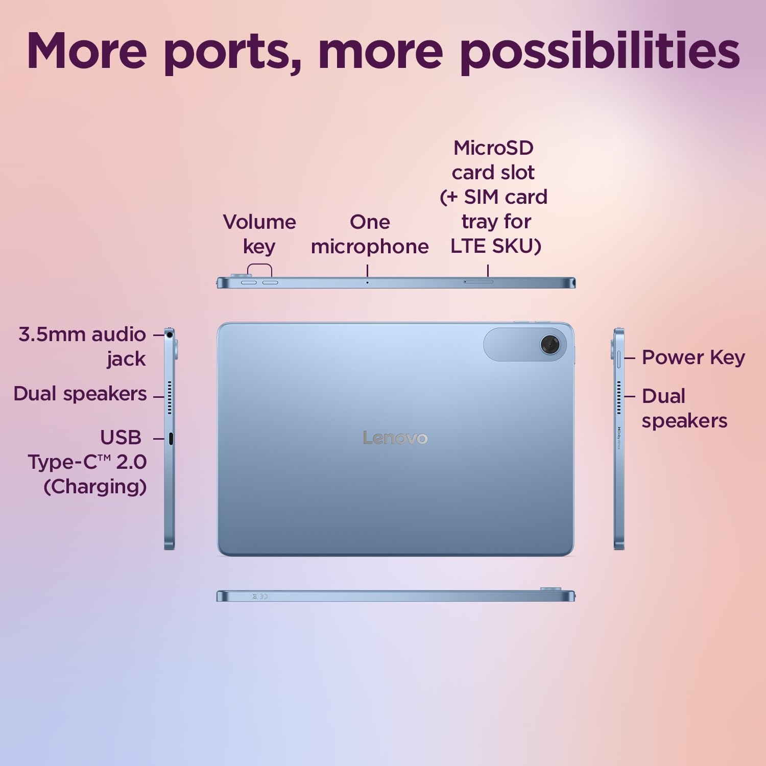 Lenovo Tab (Smartchoice) | 10.1 Inch Display| Wi-Fi Only| 4 GB RAM + 64 GB ROM (Expandable up to 1 TB)| Metal Body| Dual Speakers with Dolby Atmos| Android 14| Color, (Polar Blue | Grey) - Image 19
