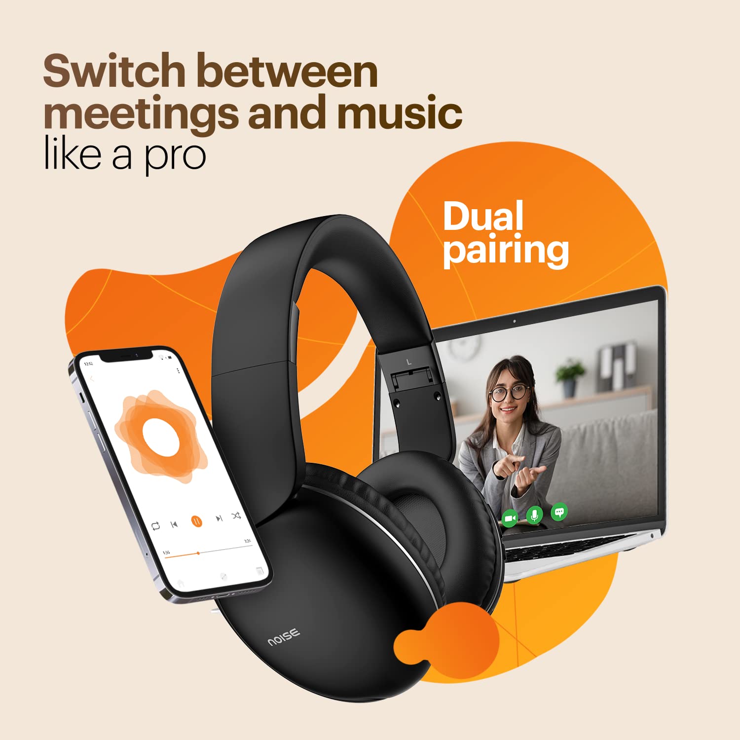 Noise Two Wireless On Ear Headphones with 50 Hours Playtime, Low Latency(up to 45ms), 4 Play Modes, Dual Pairing, BT v5.3, (Bold Black | Serene Blue | Calm White) - Image 7