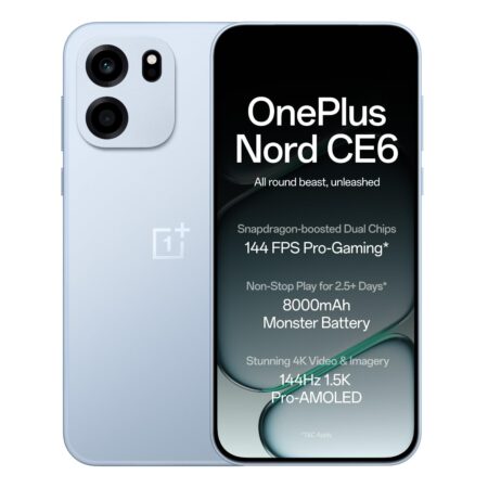 OnePlus Nord CE6 | 8GB+128GB | Lunar Pearl | Snapdragon 7s Gen 4 | Segment's Fastest Touch Response | 8000mAh Battery | 144Hz 1.5K AMOLED Display | 50MP Main + 32MP Selfie 4K Cameras | IP66,68,69,69K (Lunar Pearl | Fresh Blue | Pitch Black)