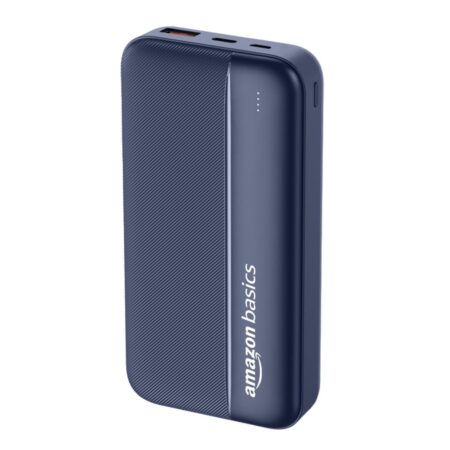 Amazon Basics 20000 mAh Power Bank | 22.5W Fast Charging | Dual Output & Input | Charge 3 Devices Simultaneously | for Smartphones, TWS Earbuds, Speakers, Tablets (Dark Blue | Black)