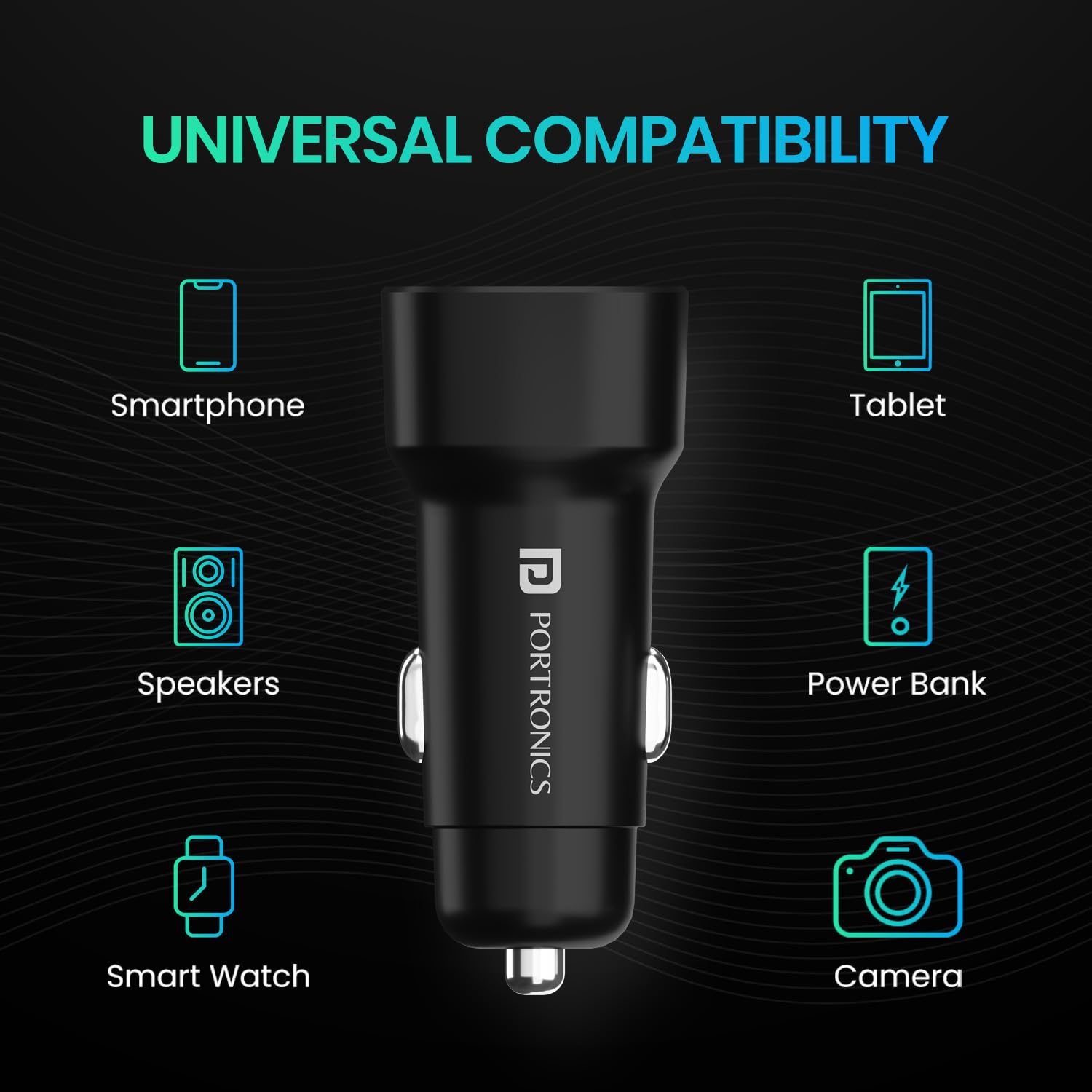 Portronics 80W Dual Output Fast Car Charger with Type-C PD & USB, LED Indicator, Charging Adapter Compatible with Cars for iPhone & Android Smartphone, Smartwatch, Earbud, Power Bank (Black), (Black) - Image 6