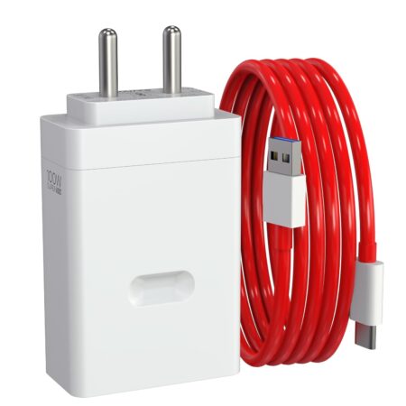 One Plus 100W Original Power Adapter with Type-C Cable Ultra-Fast Charger Compatible with One-Plus 12/12R/11/11R/10/10R, Nord CE 3 Lite 5G, Nord 2T 5G, Nord CE 2 Lite 5G, Nord 5G Combo, (White, Red)