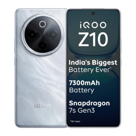 iQOO Z10 5G (12GB RAM, 256GB Storage) | India's Biggest Ever 7300 mAh Battery | Snapdragon 7s Gen 3 Processor | Brightest Quad Curved AMOLED Display in the Segment (Glacial Silver | Stellar Black)