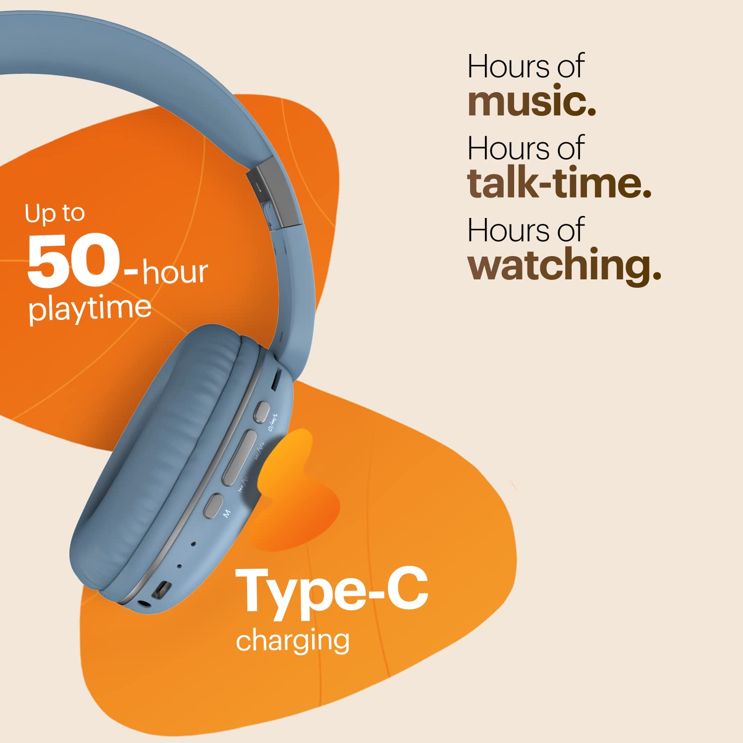 Noise Two Wireless On Ear Headphones with 50 Hours Playtime, Low Latency(up to 45ms), 4 Play Modes, Dual Pairing, BT v5.3, (Bold Black | Serene Blue | Calm White) - Image 15