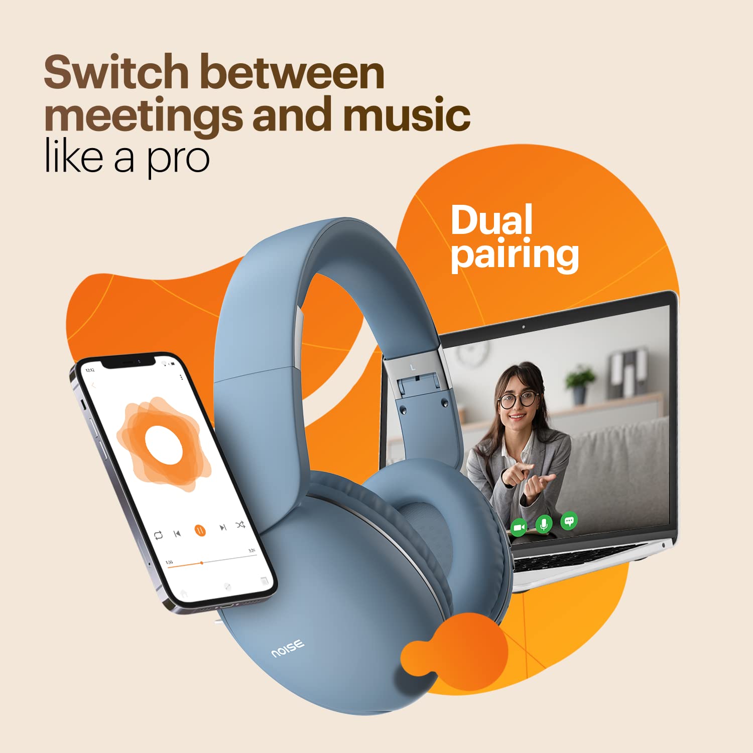 Noise Two Wireless On Ear Headphones with 50 Hours Playtime, Low Latency(up to 45ms), 4 Play Modes, Dual Pairing, BT v5.3, (Bold Black | Serene Blue | Calm White) - Image 12