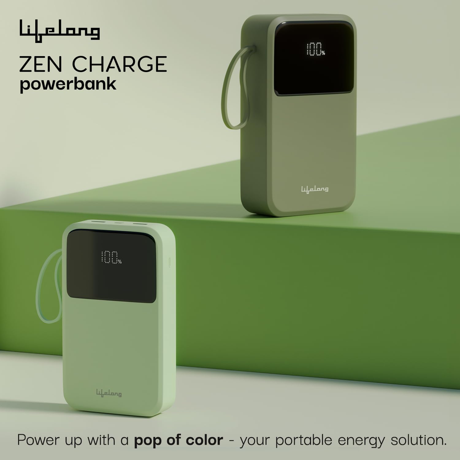 Lifelong Electronics 20000mAh 22.5W Fast Charging Power Bank | 3 Inputs (1 Built-in USB A Cable + 1 C + 1 Lightning Port) & 6 Outputs (3 Built-in Cables + 1 C + 2 A Port) | Small Pocket Size Powerbank (Blue | Olive Green | Rust Orange) - Image 5