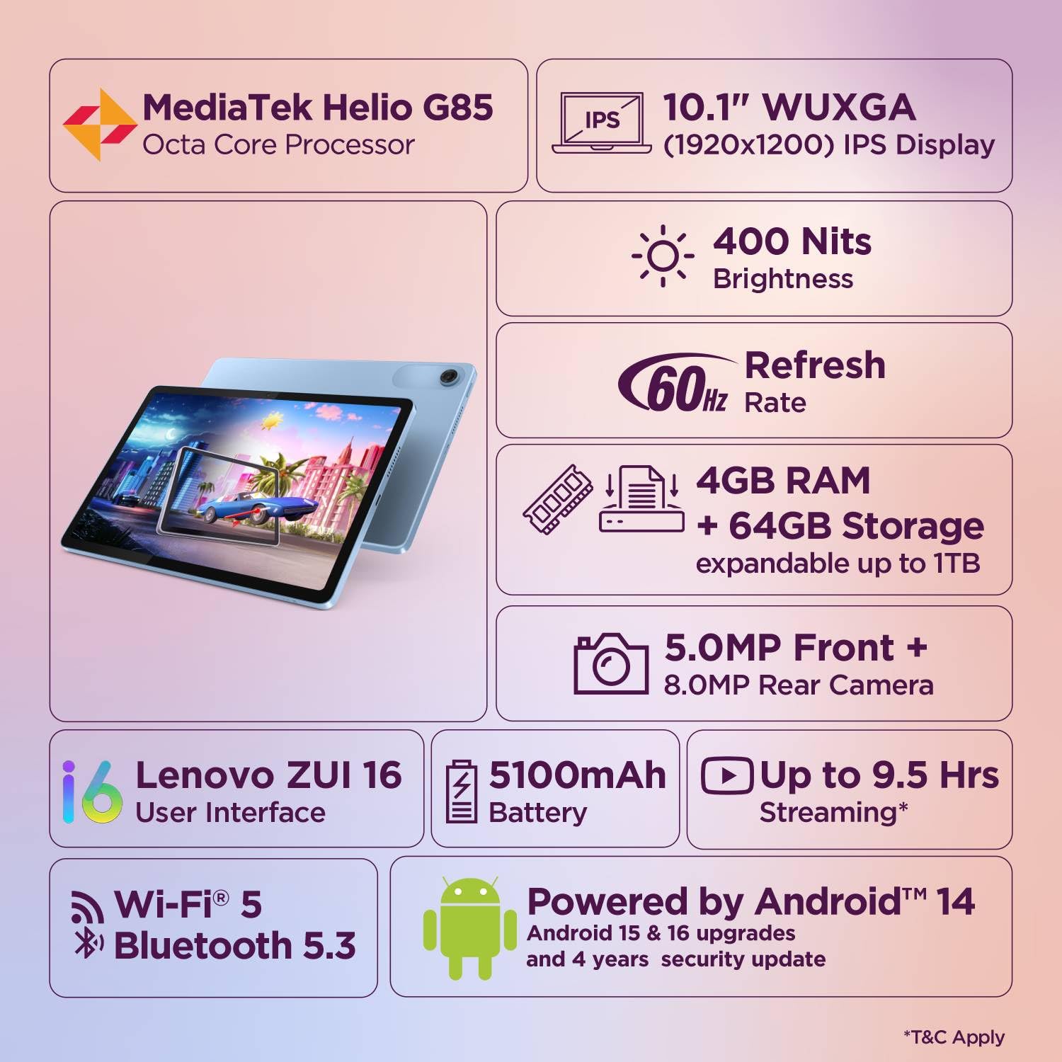 Lenovo Tab (Smartchoice) | 10.1 Inch Display| Wi-Fi Only| 4 GB RAM + 64 GB ROM (Expandable up to 1 TB)| Metal Body| Dual Speakers with Dolby Atmos| Android 14| Color, (Polar Blue | Grey) - Image 23