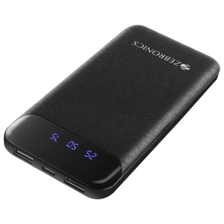 ZEBRONICS MB10000S4 Power Bank, 10000 mAh, Dual USB Output, Type C & Micro USB Input, Built in Protections, Percentage LED Display, Included USB to Type C Cable, Made in India (Black | Black+Grey)