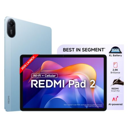 Redmi Pad 2 Wi-Fi + Cellular, Active Pen Support, 27.94cm(11") Model, 2.5K Sharp & Clear Display, 6GB, 128GB, All Day & More 9000mAh Battery, AI-Enabled, Dolby Atmos, HyperOS 2, (Graphite Grey | Sky Blue)