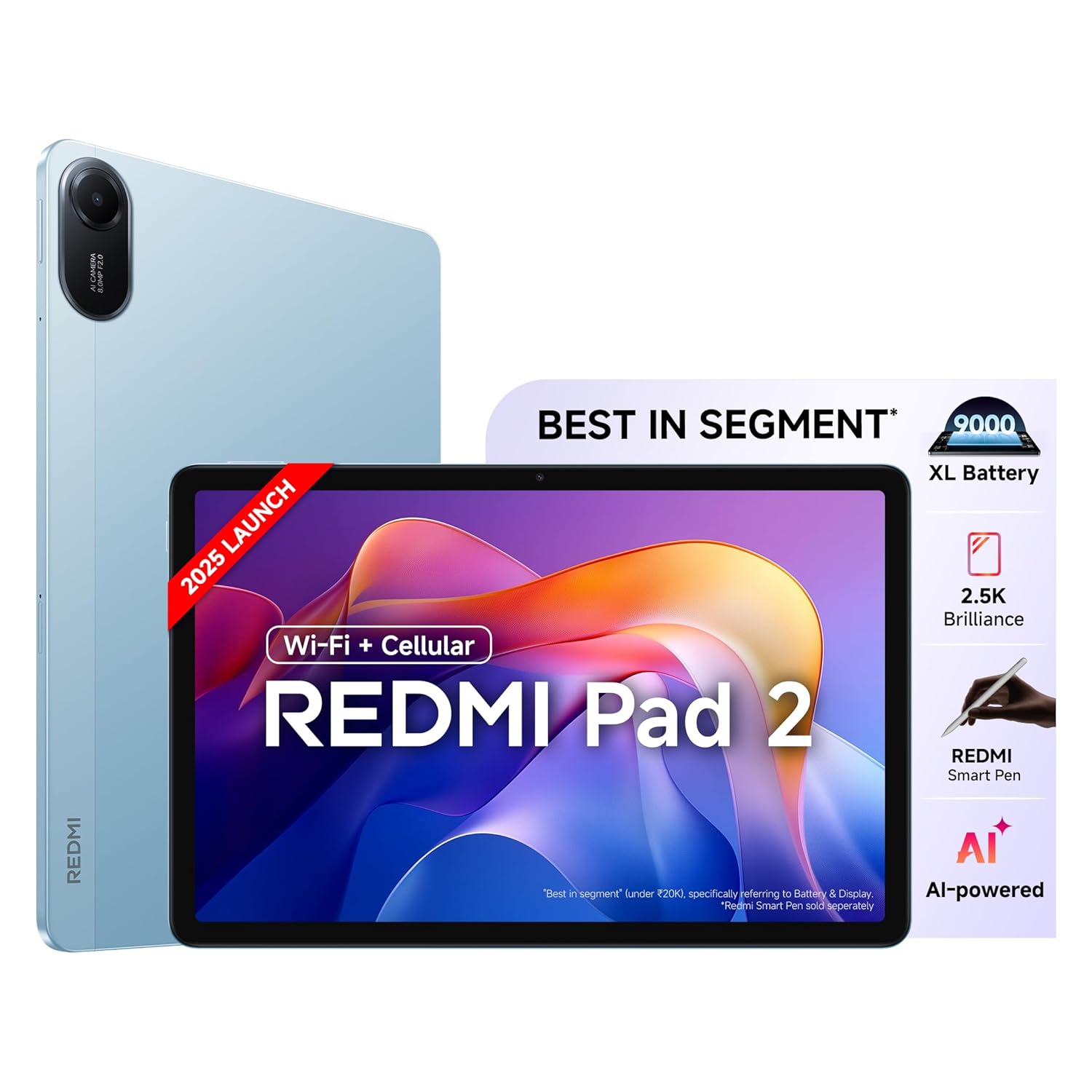 Redmi Pad 2 Wi-Fi + Cellular, Active Pen Support, 27.94cm(11") Model, 2.5K Sharp & Clear Display, 4GB, 128GB, All Day & More 9000mAh Battery, AI-Enabled, Dolby Atmos, HyperOS 2, (Graphite Grey | Sky Blue) - Image 2