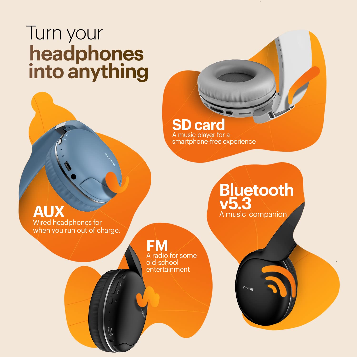 Noise Two Wireless On Ear Headphones with 50 Hours Playtime, Low Latency(up to 45ms), 4 Play Modes, Dual Pairing, BT v5.3, (Bold Black | Serene Blue | Calm White) - Image 10