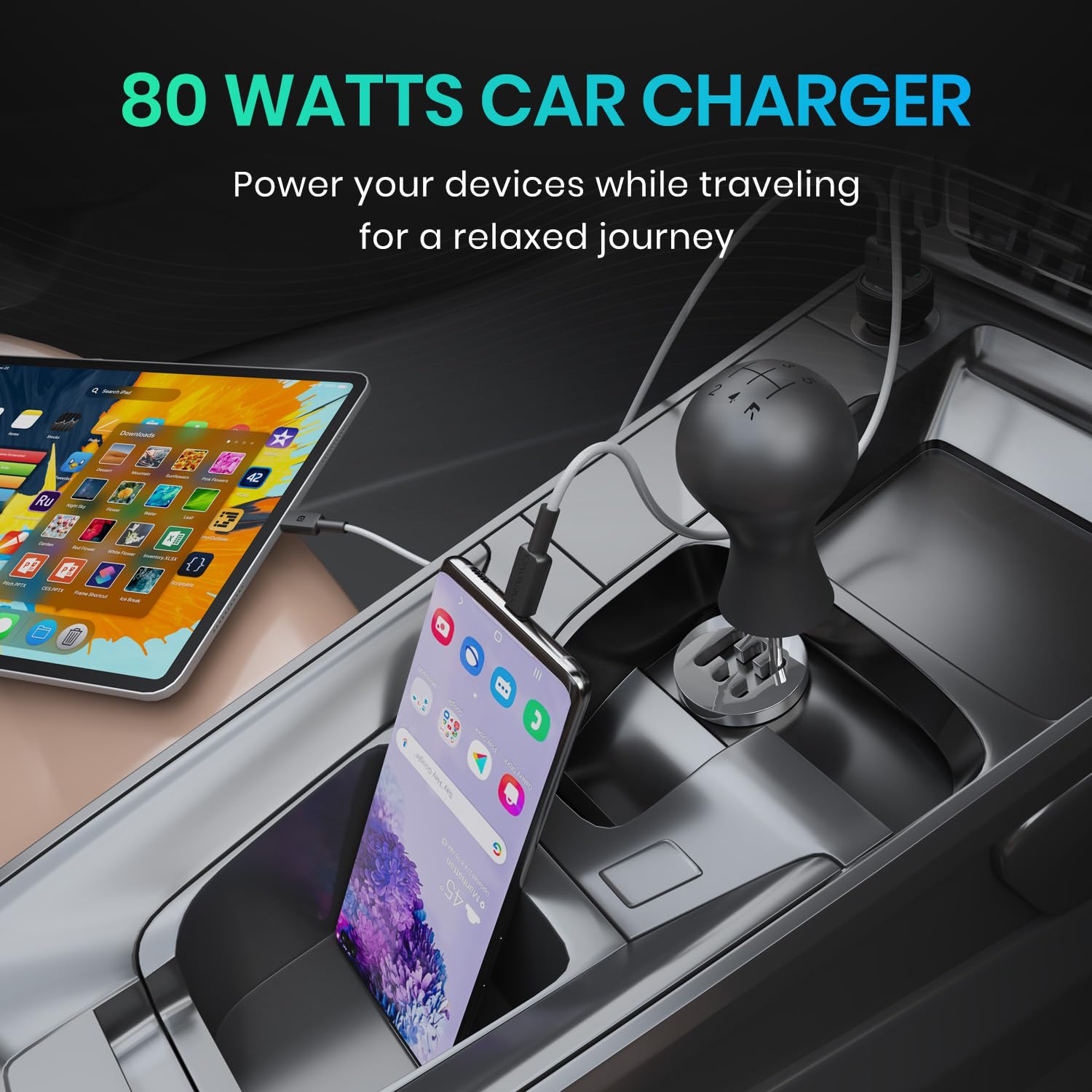 Portronics 80W Dual Output Fast Car Charger with Type-C PD & USB, LED Indicator, Charging Adapter Compatible with Cars for iPhone & Android Smartphone, Smartwatch, Earbud, Power Bank (Black), (Black) - Image 8