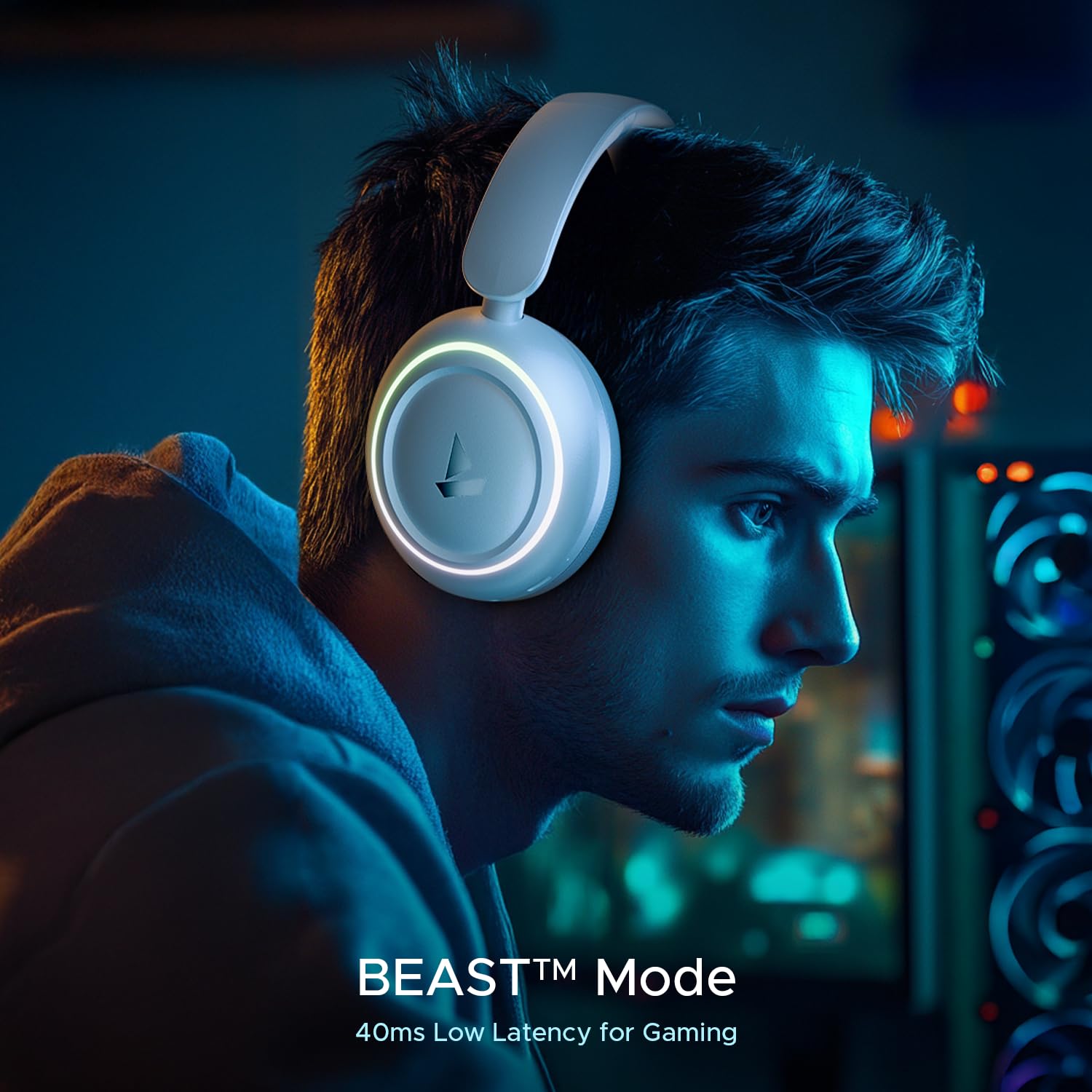 boAt Rockerz 480, RGB LEDs,6 Light Modes, 40mm Drivers,Beast Mode, 60H Battery, ENx Tech, Stream Ad Free Music via App Support, Bluetooth Headphones, Wireless Over Ear Headphone with Mic, (White Sabre | Black Sabre) - Image 9
