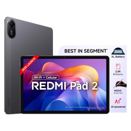 Redmi Pad 2 Wi-Fi + Cellular, Active Pen Support, 27.94cm(11") Model, 2.5K Sharp & Clear Display, 4GB, 128GB, All Day & More 9000mAh Battery, AI-Enabled, Dolby Atmos, HyperOS 2, (Graphite Grey | Sky Blue)