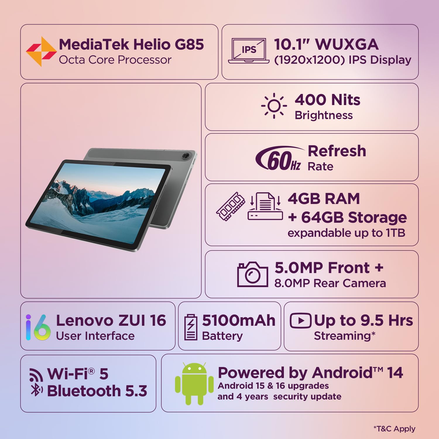 Lenovo Tab (Smartchoice) | 10.1 Inch Display| Wi-Fi Only| 4 GB RAM + 64 GB ROM (Expandable up to 1 TB)| Metal Body| Dual Speakers with Dolby Atmos| Android 14| Color, (Polar Blue | Grey) - Image 11