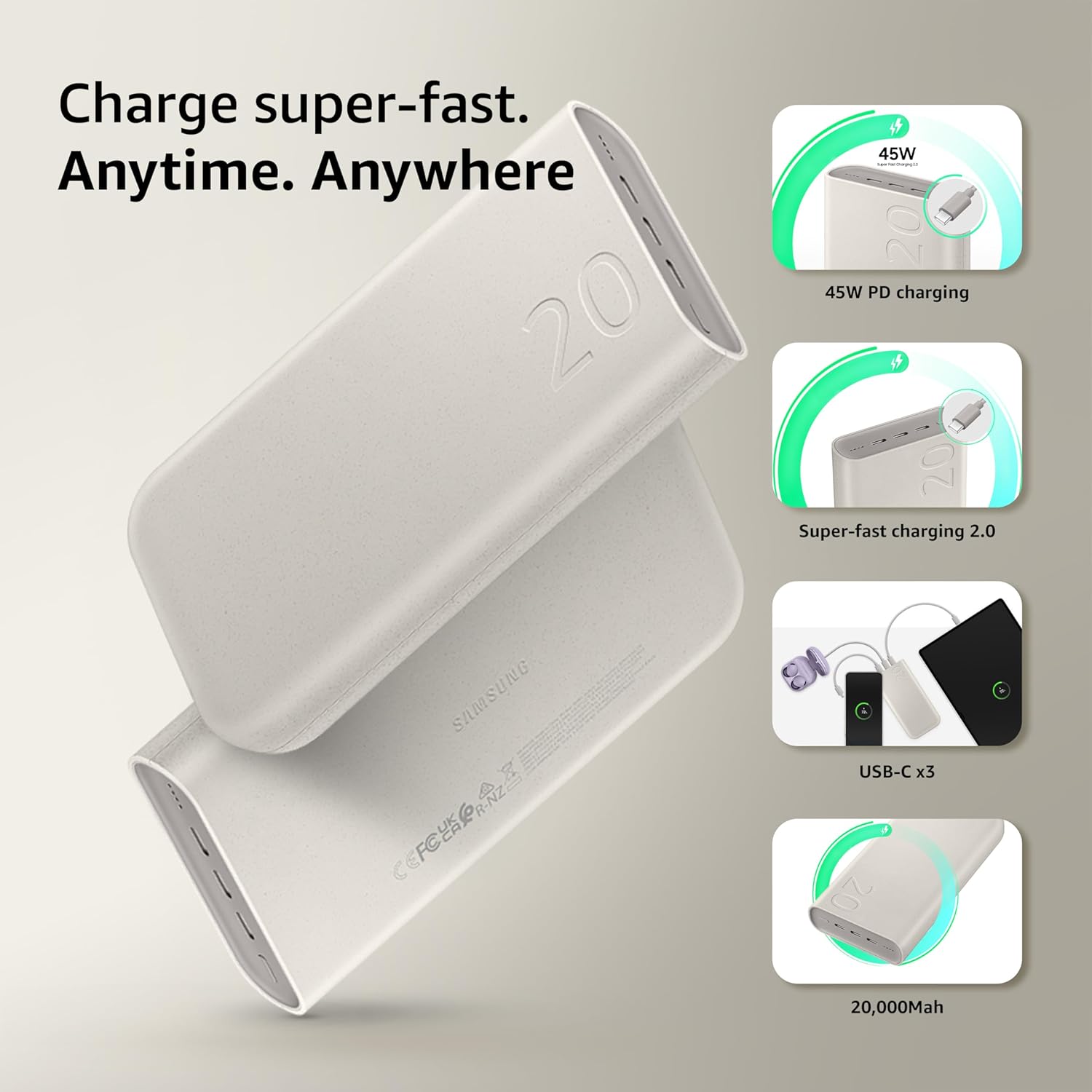 Samsung Galaxy 20000mAh Power Bank, Wired Battery Pack (Gray) - Image 5