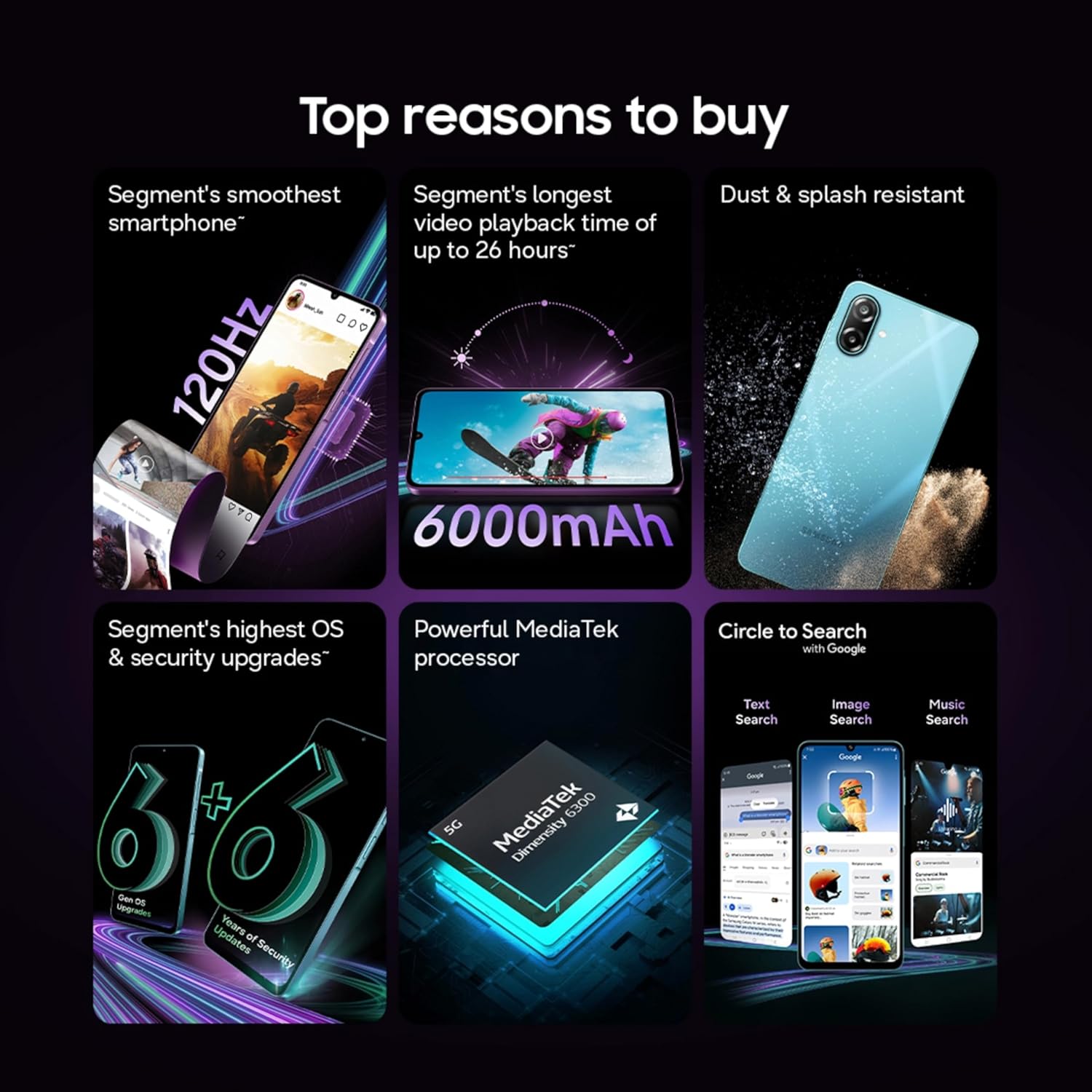 Samsung Galaxy M17e 5G Mobile (Vibe Violet, 4GB RAM, 128GB Storage) | Smoothest 120 Hz Refresh Rate| Monster 6000 mAh Battery | IP54 | 6 Gen OS Upgrades | AI | Gemini Live | Without Charger (Blitz Blue | Vibe Violet) - Image 10