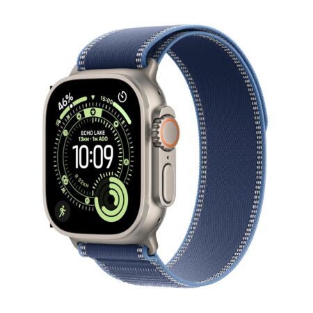 Apple Watch Ultra 3 GPS + Cellular 49mm Natural Titanium Case with (Blue/Bright Blue | Black Alpine) Trail Loop - M/L