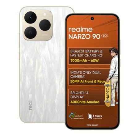 realme NARZO 90 5G (8GB+256GB) | 7000mAh Biggest Battery | 60W Fastest Charging | 50MP Front & Rear AI Cameras | 4000nits Brightest Display | AI Assist | IP69 Dust & Water Resistance (Carbon Black | Flowing Silver)