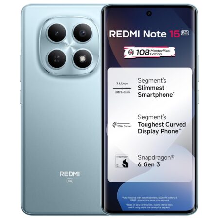 REDMI Note 15 5G (Glacier Blue, 8GB RAM 128GB Storage) | 108MP OIS Camera | Snapdragon 6 Gen 3 | 17.2cm Tough Curved AMOLED Screen | Segment's Slimmest Phone | 5520mAh Si/C Battery | 45W Fast Charging (Glacier Blue | Black | Mist Purple)