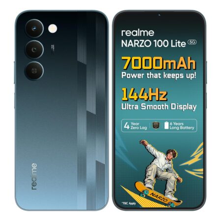 Realme narzo 100 Lite 5G (Frost Silver,6GB+128GB) | 7000mAh Titan Battery | 4 Years, Zero Lag | 144 Hz Ultra Smooth Display | 6 nm Octa-core 5G Chipset | Color Pop Design | VC Cooling (Thunder Black | Frost Silver)