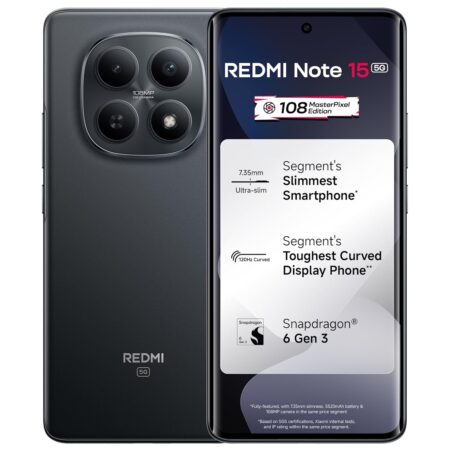 REDMI Note 15 5G (Black, 8GB RAM 256GB Storage) | 108MP OIS Camera | Snapdragon 6 Gen 3 | 17.2cm Tough Curved AMOLED Screen | Segment's Slimmest Phone | 5520mAh Si/C Battery | 45W Fast Charging (Glacier Blue | Black | Mist Purple)